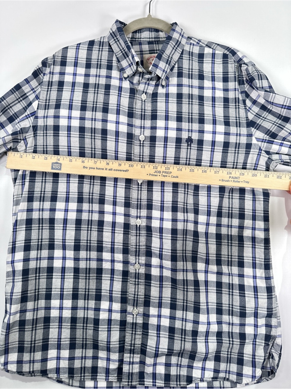 Brooks Brothers Red Fleece Plaid Button Down Shirt Cotton Navy Light Blue L - Picture 9 of 10